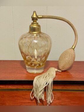 VINTAGE Irice Swirl Glass Perfume Bottle With Tasseled Atomizer
